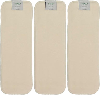 EcoAble 4-Layer Hemp Diaper Inserts – Overnight Boosters for Heavy Wetters – Reusable Absorbency Doublers – Fits Pocket, Cotton Prefold & Cover – Washable Natural Fiber Liners (Pack of 5)