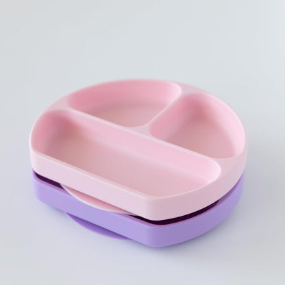 Bumkins Toddler and Baby Suction Plate, Divided Grip Dish for Babies and Kids, Baby Led Weaning, Feeding Supplies, Sticks to Tables and Highchairs, Platinum Silicone, for Chidren 6 Months, Gray