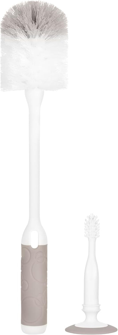 Ubbi Deluxe Baby Bottle Cleaning Set Includes a Nipple Brush with Suction Cup, Oat