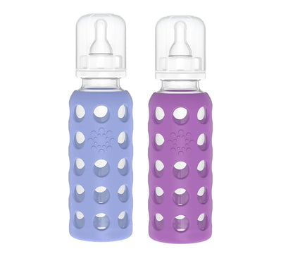 Lifefactory Glass Baby Bottle BPA Free | Protective Silicone Sleeve | 9 oz Pack of 2 | Mango, Kale