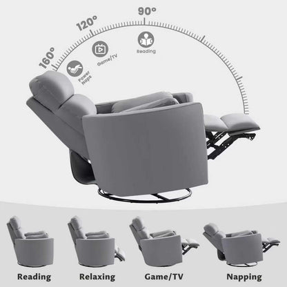 GRAINELL Oversize Power Swivel Recliner, 40in Wide Electric Glider Rocking Chair with Headrest Adjustment, USB Port, 270° Swivel, Rock 30° – for Living Room, Nursery, Black (5" 7' to 6" 1' Height)