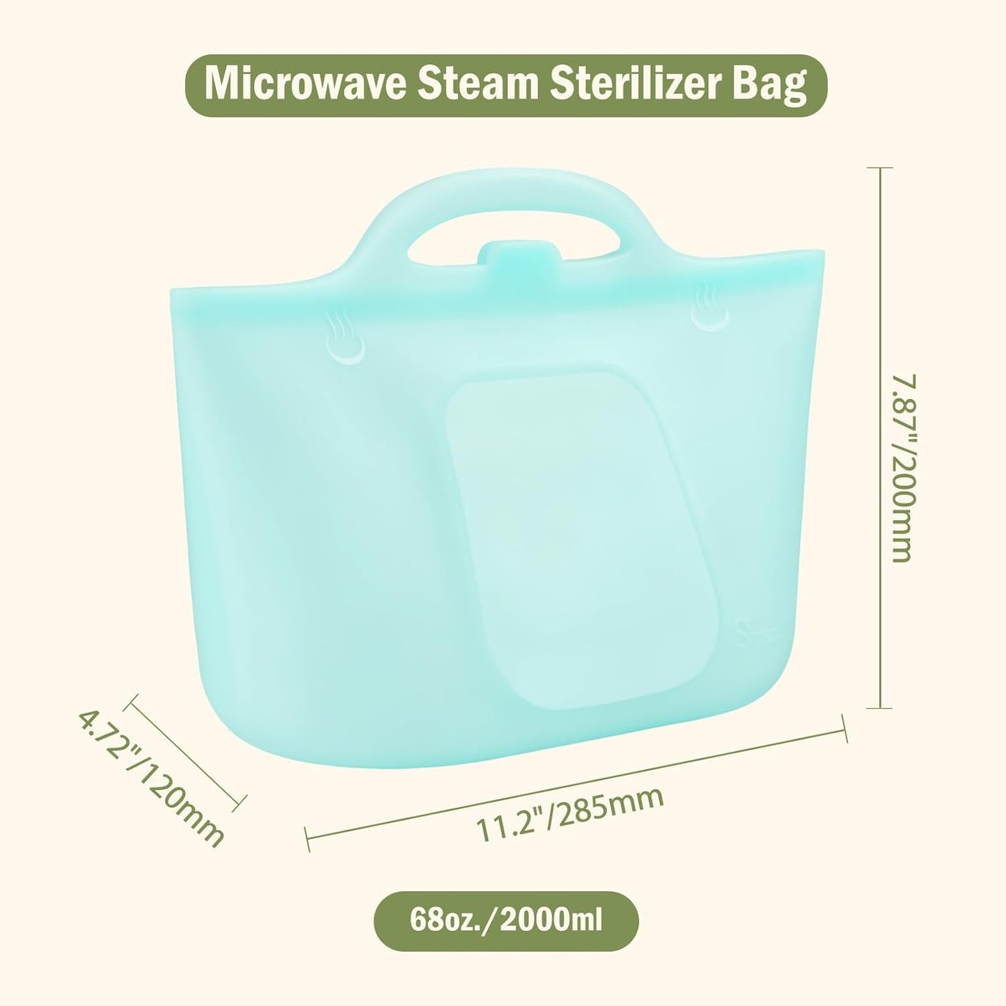 Silicone Travel Bottle Sterilizer Bags | 2000ml Microwave Steam Sterilizer Bags for Baby Bottles, Breast Pump & Pacifiers, Reusable Steam Sterilizing Bags for Travel and Home Use (Clear Milk White)