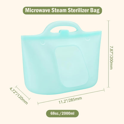 Silicone Travel Bottle Sterilizer Bags | 2000ml Microwave Steam Sterilizer Bags for Baby Bottles, Breast Pump & Pacifiers, Reusable Steam Sterilizing Bags for Travel and Home Use (Clear Milk White)