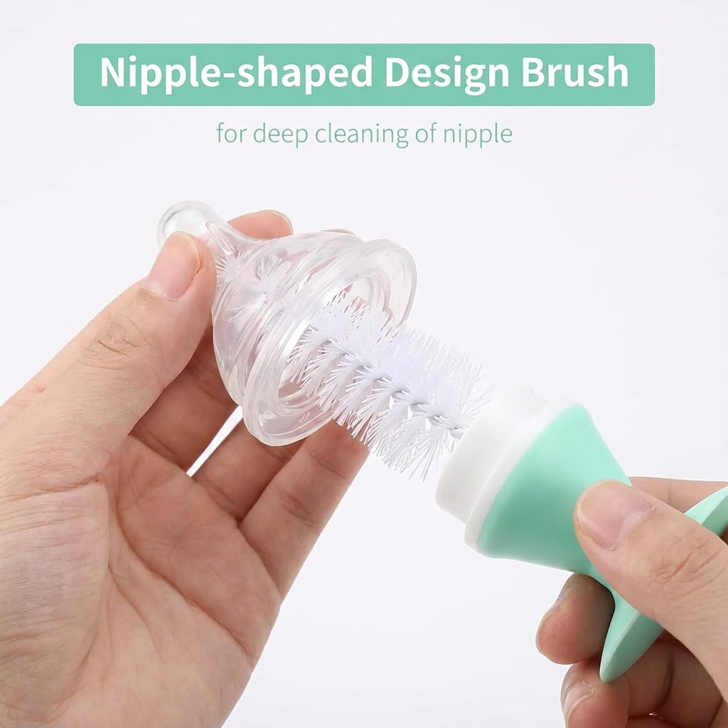 Ariseno 5-in-1 Baby Bottle Brush Set, Including Nylon and Silicone Bottle Brush, Bottle Cap, Straw and Nipple Cleaner, BPA-Free (Blue)