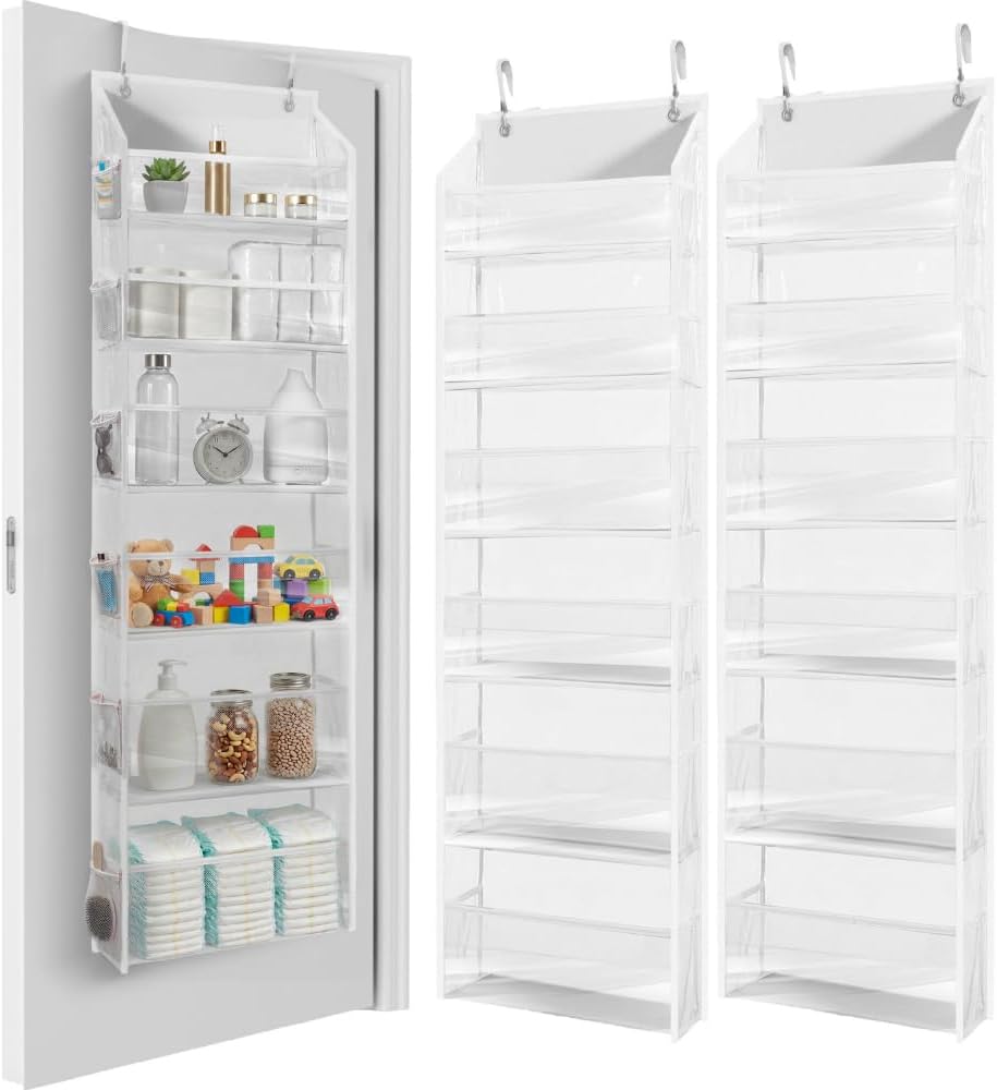 HOMELUX THEORY UPGRADED 6 Tiers Over The Door Organizer Hanging - 100D EXTRA THICK & 50lbs HUGE CAPACITY, 12 Side Mesh Pockets Over The Door Shoe Organizer, Hanging Closet Organizer (Ivory, 1pc)