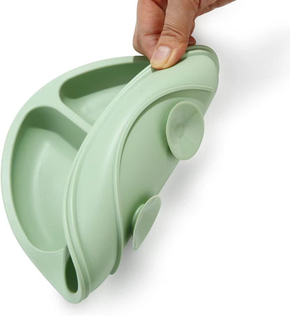 PandaEar Silicone Baby Feeding Set| 2 Pack Silicone Divided Suction Plate and 2 Pack Tiny Cup with 2 Spoons 2 Forks| Baby Led Weaning Supplies Self Feeding Eating Utensils (Light Tan/Walnut)