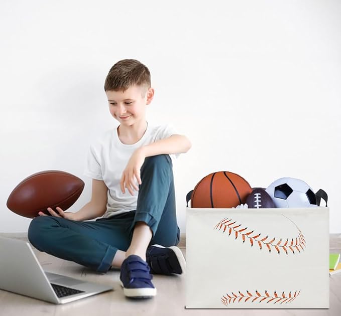 Rectangle Storage Basket with Handles,Collapsible Storage Bin,Books Box,Room Decor(Baseball)