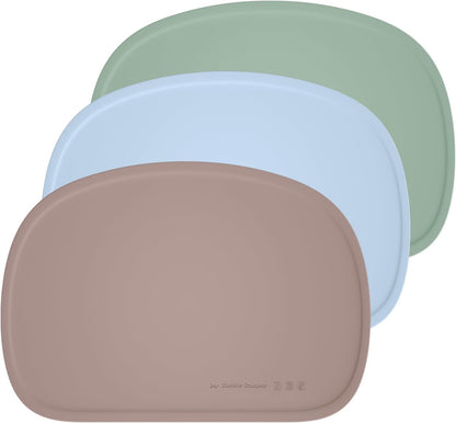 Cuddle Campus Set of 3 Silicone Placemats with Raised Edges for Kids,Toddlers,Babies, Non-Slip Dinning Table Mat, Baby Eating Mat, Food Mat Set 2