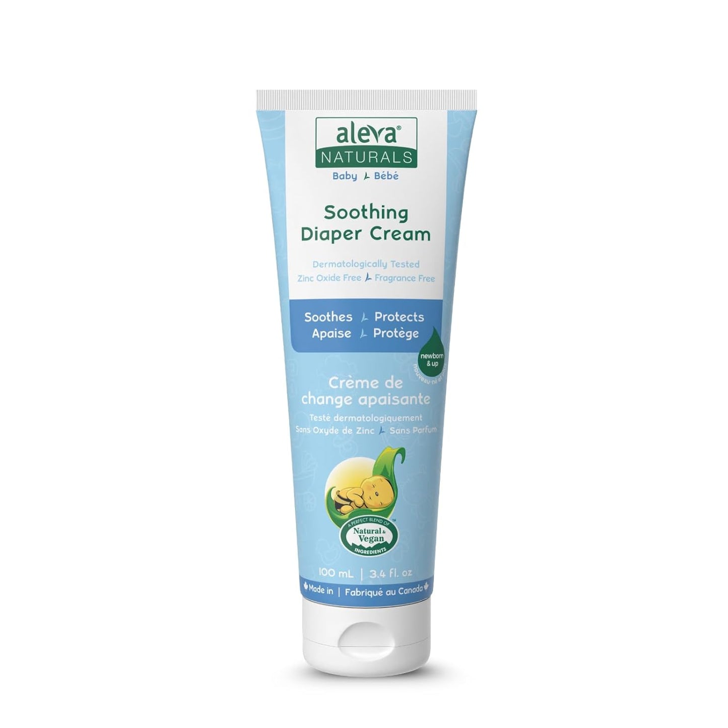 Aleva Naturals Soothing Baby Diaper Cream for Newborn and Toddlers, Fragrance-Free, Organic Shea Butter, Aloe Vera, Calendula Extracts and Sensitive Skin Friendly - 3.4 Fl Oz