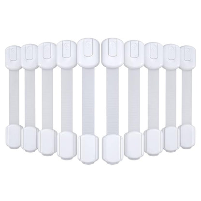 4our Kiddies 10 Pack Baby Proof Cabinet Latches, Childproof Drawer Latches with 6 Extra 3M Adhesives, Adjustable Child Safety Cabinet Strap Locks, Baby Drawer Locks for Kids and Child Safety
