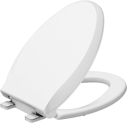 Elongated Toilet Seat with Built in Potty Training Seat, Potty Training Toilet Seat for Toddlers, Magnetic Kids Seat and Cover, Slow Close and Never Loosen, Fits both Adult and Child, White, 19"