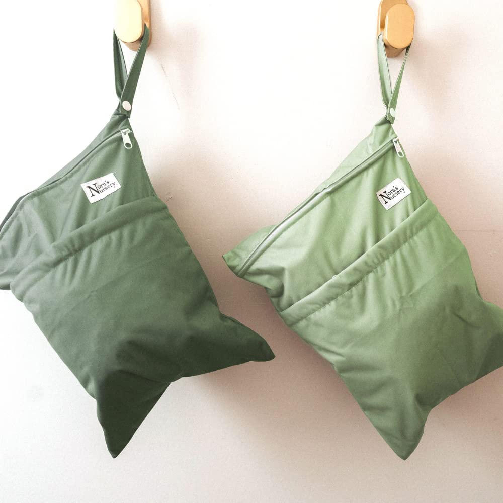 Nora's Nursery Reusable Wet Dry Bag for Cloth Diapers, Washable Pod with Large Zipper Opening, 2-Pack Waterproof Diaper Pods with Detachable Snap, Wet Bags for Cloth Diapers