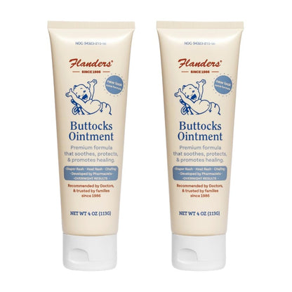 Flanders Buttocks Ointment – Zinc Oxide Diaper Rash Cream, 4oz Tube, Thick Barrier Paste for Baby & Adult Skin, Heat Rash, Chafing & Irritation Relief