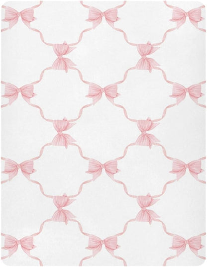 Fitted Crib Sheets Pink Checkered and Bows Stretchy Portable Playard Sheets for Baby Toddler, Breathable Soft Mini Crib Mattress 39 x 27 in for Boys and Girls