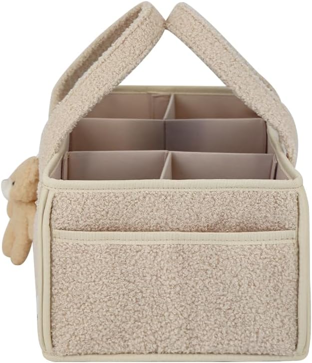 Buzz&Bloom Baby Teddy Diaper Caddy Organizer, Stylish Storage Basket for Newborn Essentials and Diaper Station, Gift for Baby Shower and Registry Must-Have (Beige)
