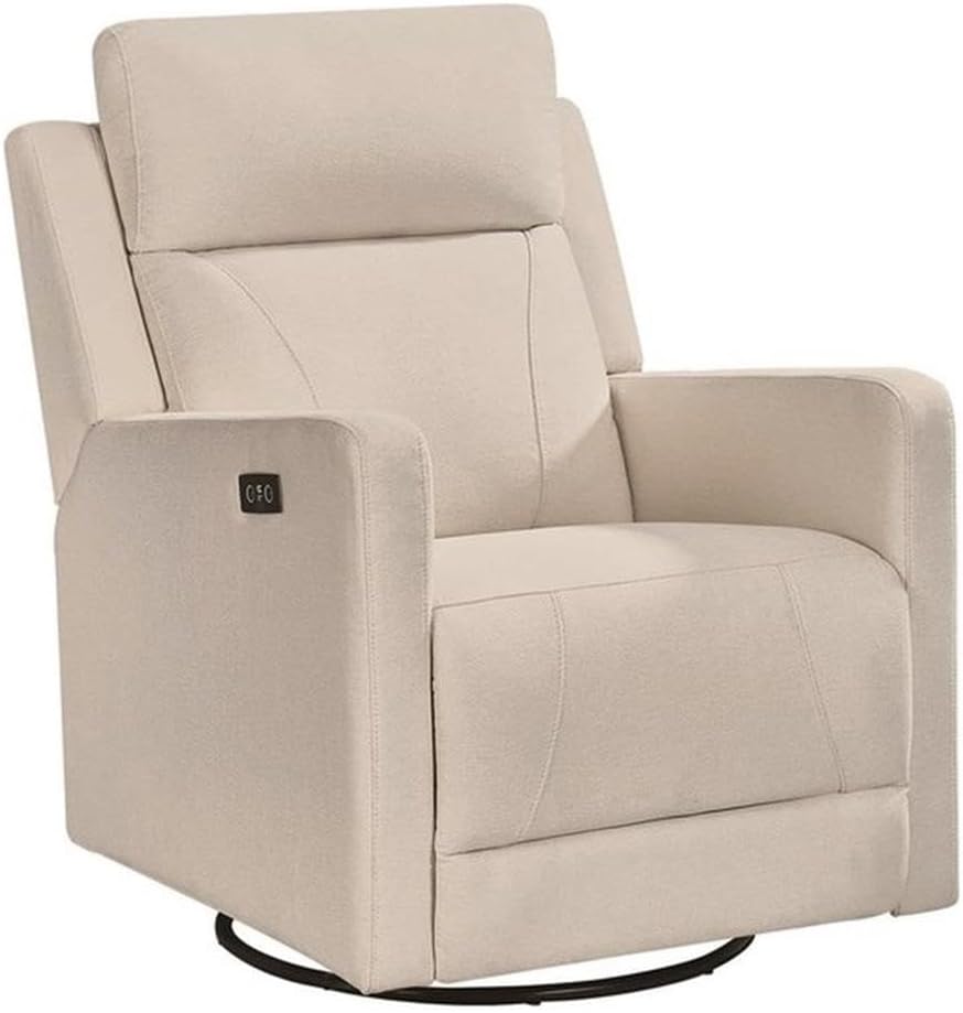Pemberly Row Premium Fabric Glider Power Recliner Nursery Rocking Chair for Living Room, Kids Room, Rocker Swivel Recliner with USB Port in Tan Brown