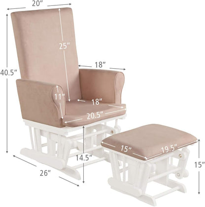 Costzon Baby Glider and Ottoman Cushion Set, Wood Baby Rocker Nursery Furniture for Napping, Nursing, Reading, Upholstered Hoop Glider & Ottoman Comfort Nursery Chair w/Padded Armrests (Pink)