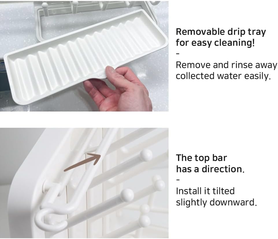 LUNELL Baby Bottle Drying Rack with 20 Hooks and Drip Tray, Large Space Saving Vertical Dryer Holder for Countertop, Storage Organizer for Pump Parts, Pacifiers, with Brush Holder, Ivory White