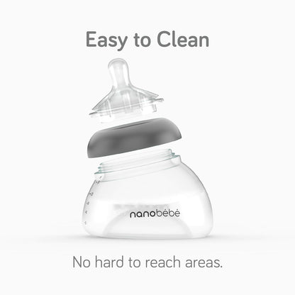 Nanobebe Breastmilk Bottle, Breastfeeding Newborn Breast Like, Anti Colic, Perfect Latch, Preserves Breast Milk nutrients, Twin-Pack Grey