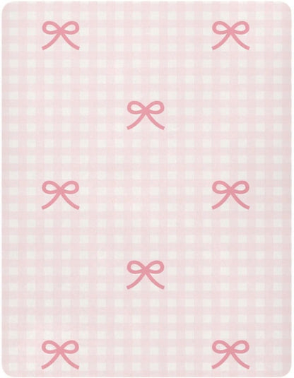 Fitted Crib Sheets Pink Checkered and Bows Stretchy Portable Playard Sheets for Baby Toddler, Breathable Soft Mini Crib Mattress 39 x 27 in for Boys and Girls