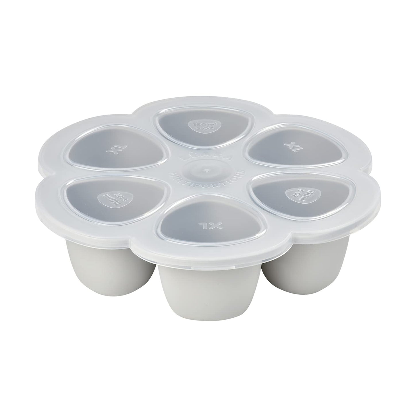 Beaba Multiportions Premium Quality Silicone Baby Food Freezer Tray with Clip On Lid, Baby Food Storage Container Ice Cube Tray Maker, Made in Italy, Cloud, 3 oz
