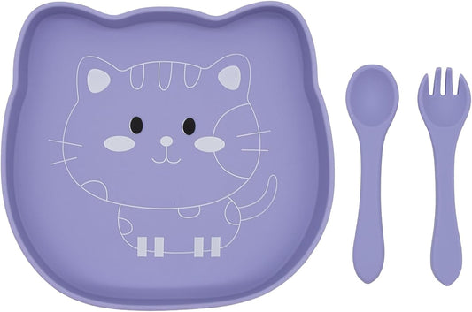 BabyX Baby Silicone Feeder Set, 3-pcs Butterfly-themed Baby Bowl with Suction, Spoon and Fork for Babies Toddler Kids, BPA-Free, Baby Utensils Feeding Supplies, Microwave and Dishwasher Safe