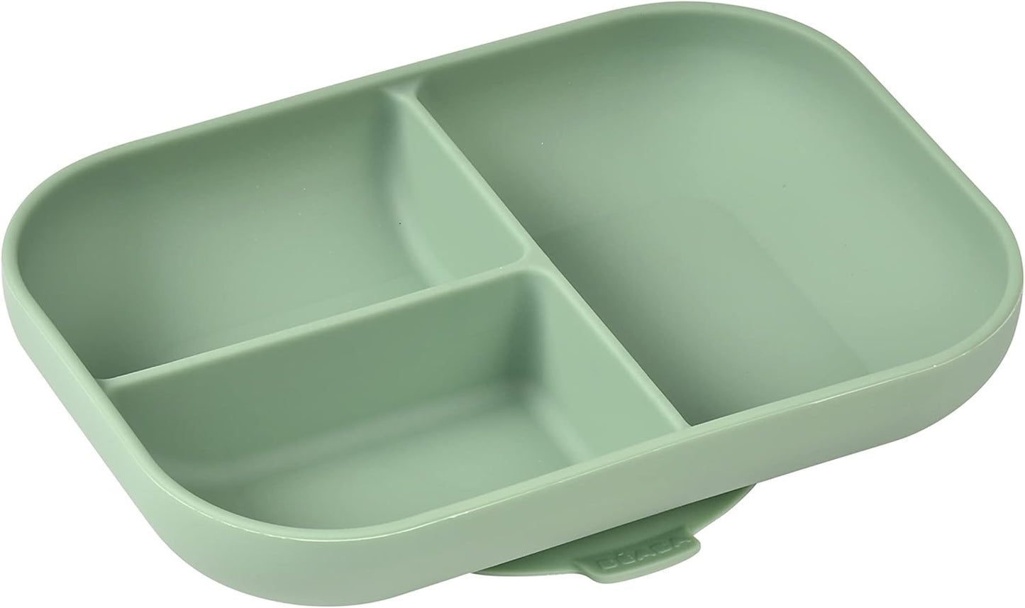 Beaba Silicone Suction Plates for Baby, Made with High Grade Food Safe Silicone, Toddler Dishes, Soft Unbreakable Baby Plates with Suction Bottom, Sage