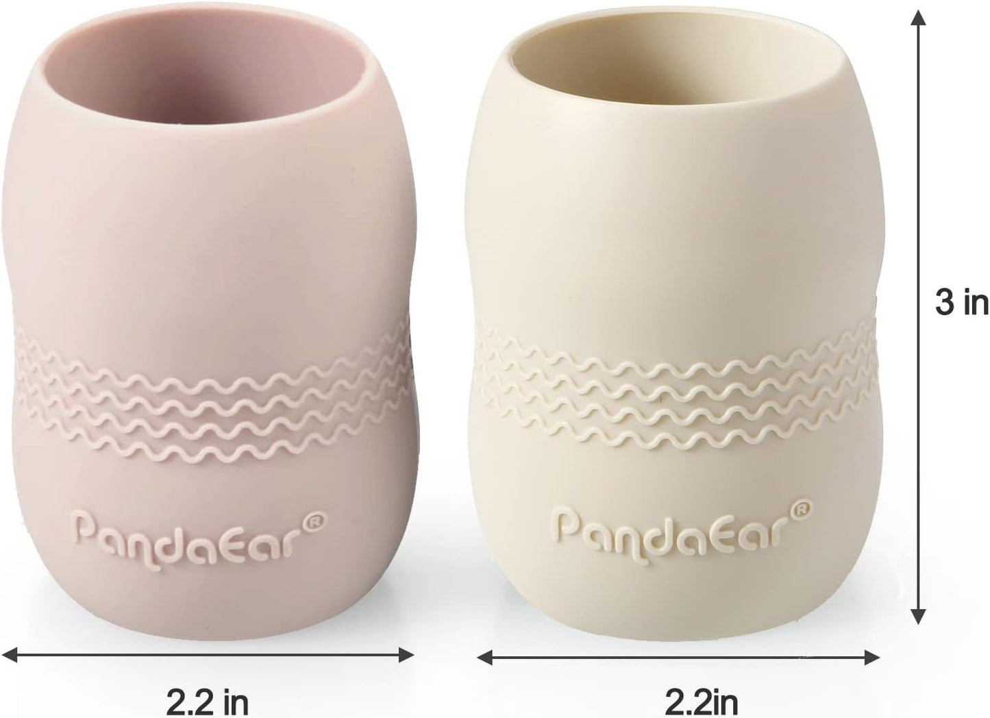PandaEar Silicone Baby Feeding Set| 2 Pack Silicone Divided Suction Plate and 2 Pack Tiny Cup with 2 Spoons 2 Forks| Baby Led Weaning Supplies Self Feeding Eating Utensils (Light Tan/Walnut)