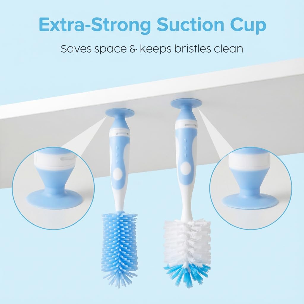 Ariseno 5-in-1 Baby Bottle Brush Set, Including Nylon and Silicone Bottle Brush, Bottle Cap, Straw and Nipple Cleaner, BPA-Free (Blue)