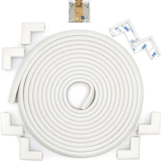 Roving Cove Slimfit Corner Edge Protector for Baby Proofing (Small 18ft Edge 8 Corners), Furniture Safety Bumper Guard, Soft NBR Rubber Foam, 3M Adhesive, Oyster White (Off White)