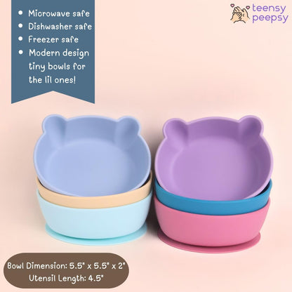 Silicone Bear Shaped Baby Bowl with Suction, Spoon & Fork for Babies 6+ Months, Infant Feeding BLW Baby Essentials Must Haves, BPA Free, Dishwasher Safe (Very Bear)
