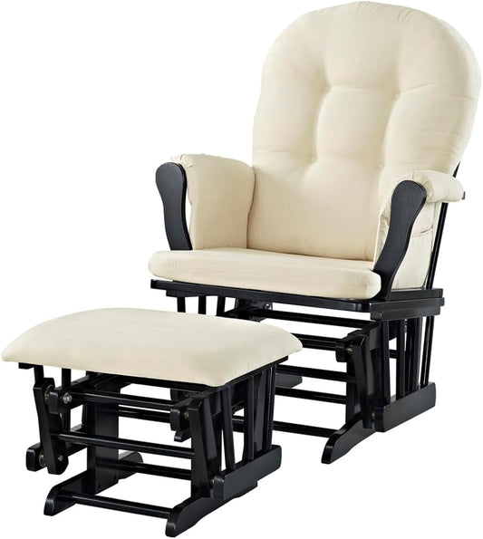 Angel Line Grayson Glider and Ottoman, Black w/Beige Cushion