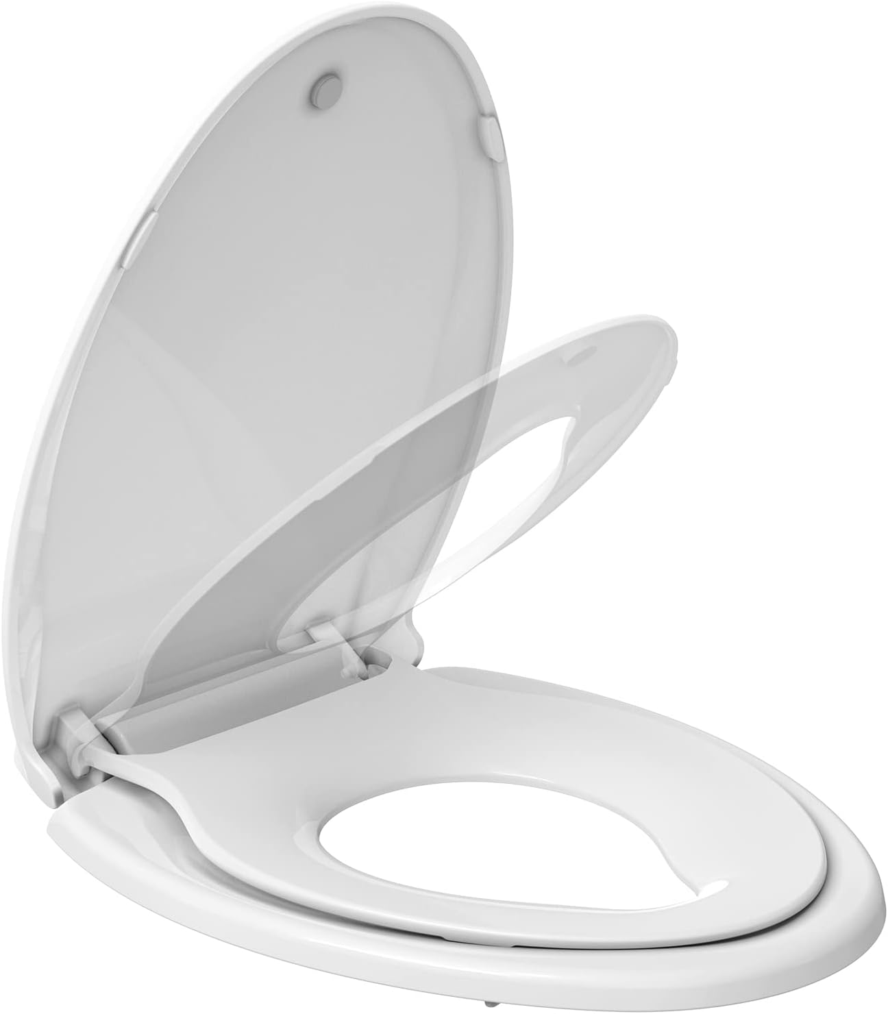 17" White Round Toilet Seat for Adult and Child, Built-In Potty Training Seat with Soft Quiet Close Non-Slip Design, Magnetic Kids Seat and Cover for Round/Oval Toilets, Easy to Install and Clean