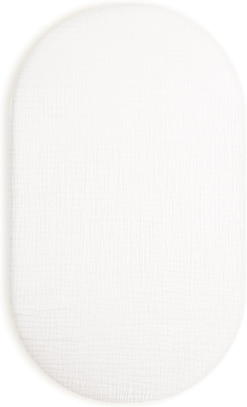 Muslin Bedside Bassinet Sheets 2 Pack, 33x20 Fitted Ultra Soft & Breathable Bedside Sleeper Sheets, Ideal for Baby Girl and Boy, Perfect for Newborns (Hopping Bunnies & Beige)