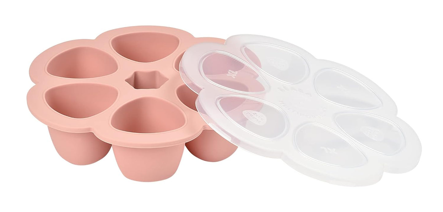 Beaba Multiportions Premium Quality Silicone Baby Food Freezer Tray with Clip On Lid, Baby Food Storage Container Ice Cube Tray Maker, Made in Italy, Cloud, 3 oz