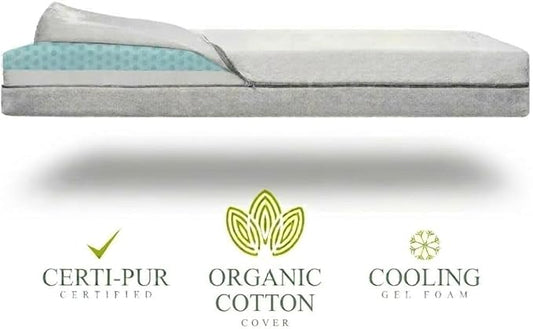 Organic Cotton Dual-Sided Crib Mattress | 2-Stage Premium Memory Foam CertiPUR-US Hypoallergenic Baby Mattress, Firm Support for Infant, Cooling Gel for Toddler, Waterproof Washable Cover, 52x27.5x5.5