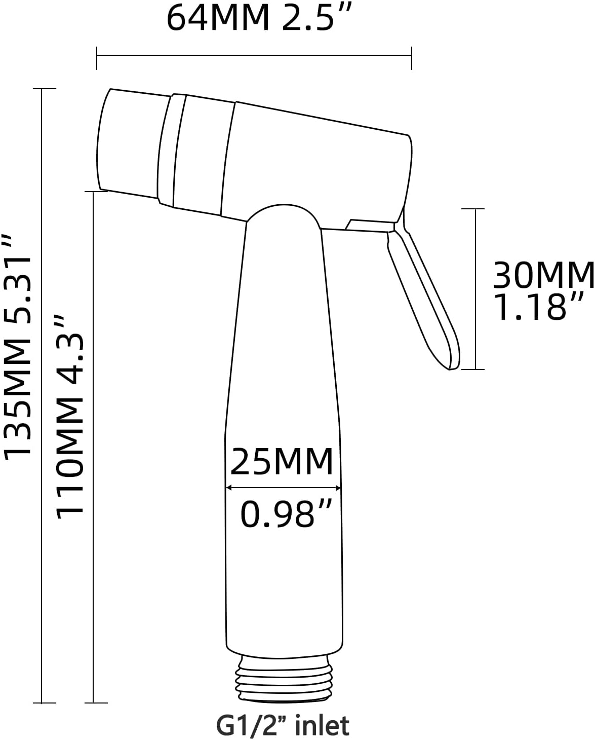 Tecmolog Dual Mode Bidet Sprayer Head Stainless Steel Cloth Diaper Shattaf Hygiene Toilet Replacement, White, WS024AW