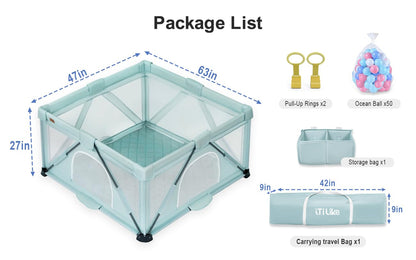 Foldable Baby Playpen, iTiLike Large Playard with Detachable Thickened Washable Water-Resistant Mat, Playpen for Babies and Toddlers, Play Pens with Gate, Indoor & Outdoor Portable Play Yard