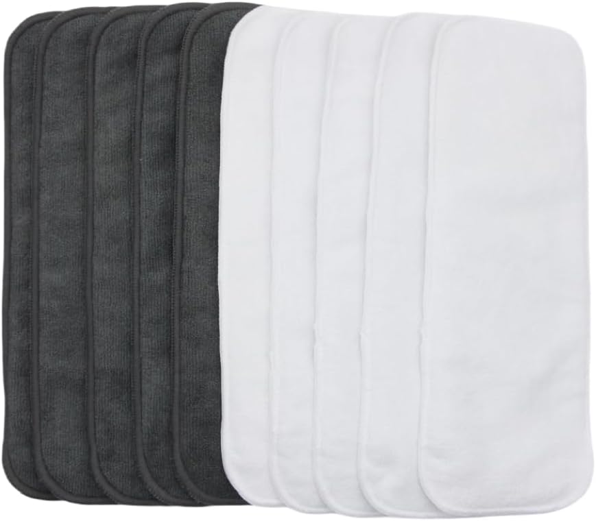 10pcs Reusable Soft 3 Layers Inserts for Baby Cloth Diaper,High Absorbing Washable Liners (10pcs-Grey Inserts)