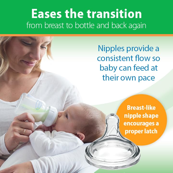 Dr. Brown's Anti-Colic Options+ Wide-Neck Glass Baby Bottle 9 oz/270 mL, with Level 1 Slow Flow Nipple, 1 Pack, 0m+ (Packaging May Vary)