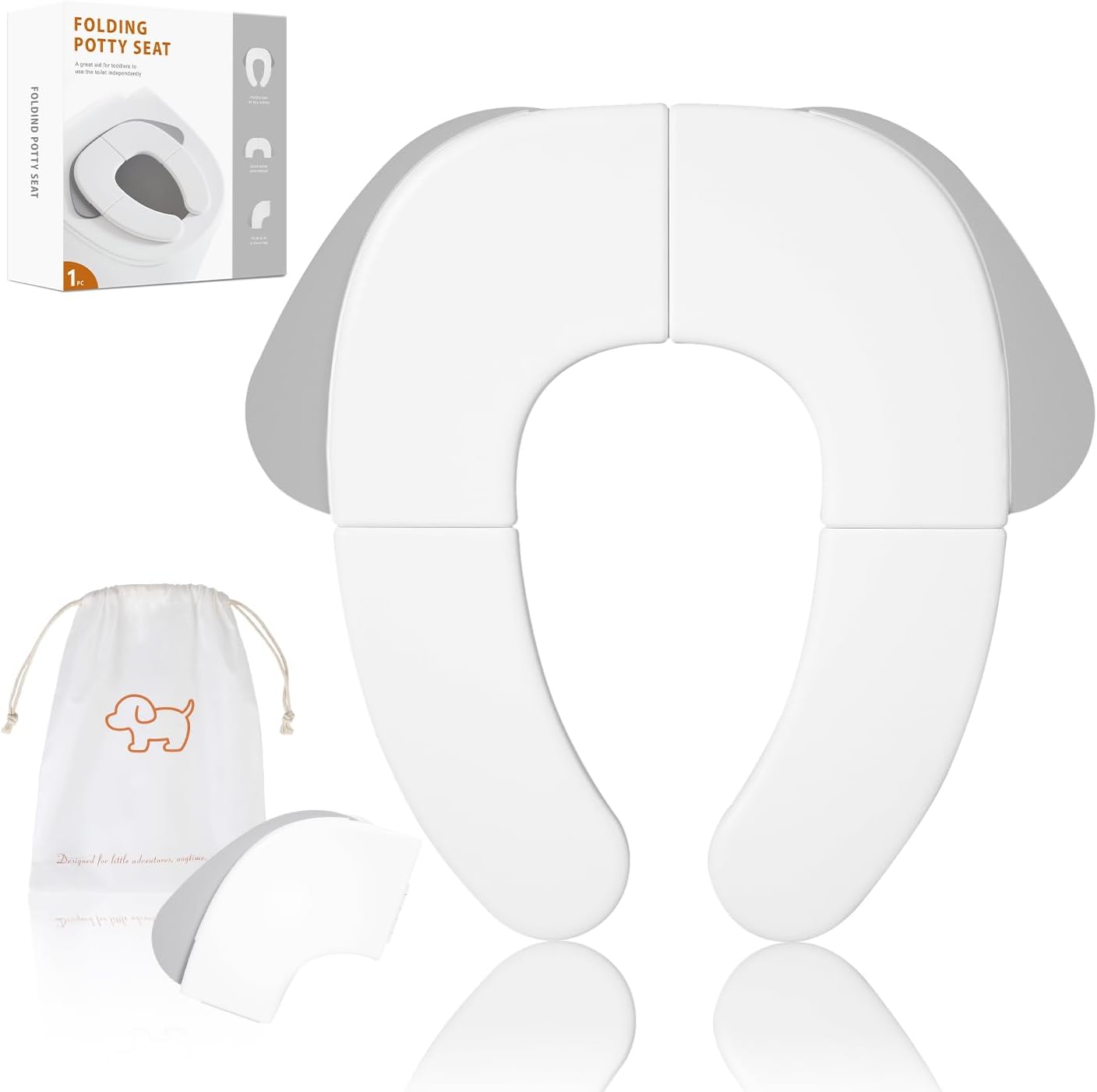FOOYOO Foldable Toddler Toilet Seat | Portable Potty Training Seat for Travel & Home, Non-Slip, Fits Most Toilets, Easy to Clean, with Travel Bag (Gray)