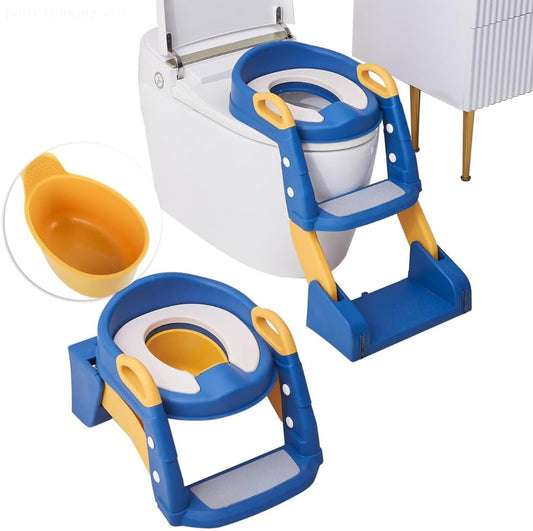 3 in 1 Toddler Potty Training Seat Chair with Ladder and Basin for Boys and Girls, Adjustable Kids Potty Training Seat for Toilet with Anti-Slip Wide Steps and Safety Handles (Green)