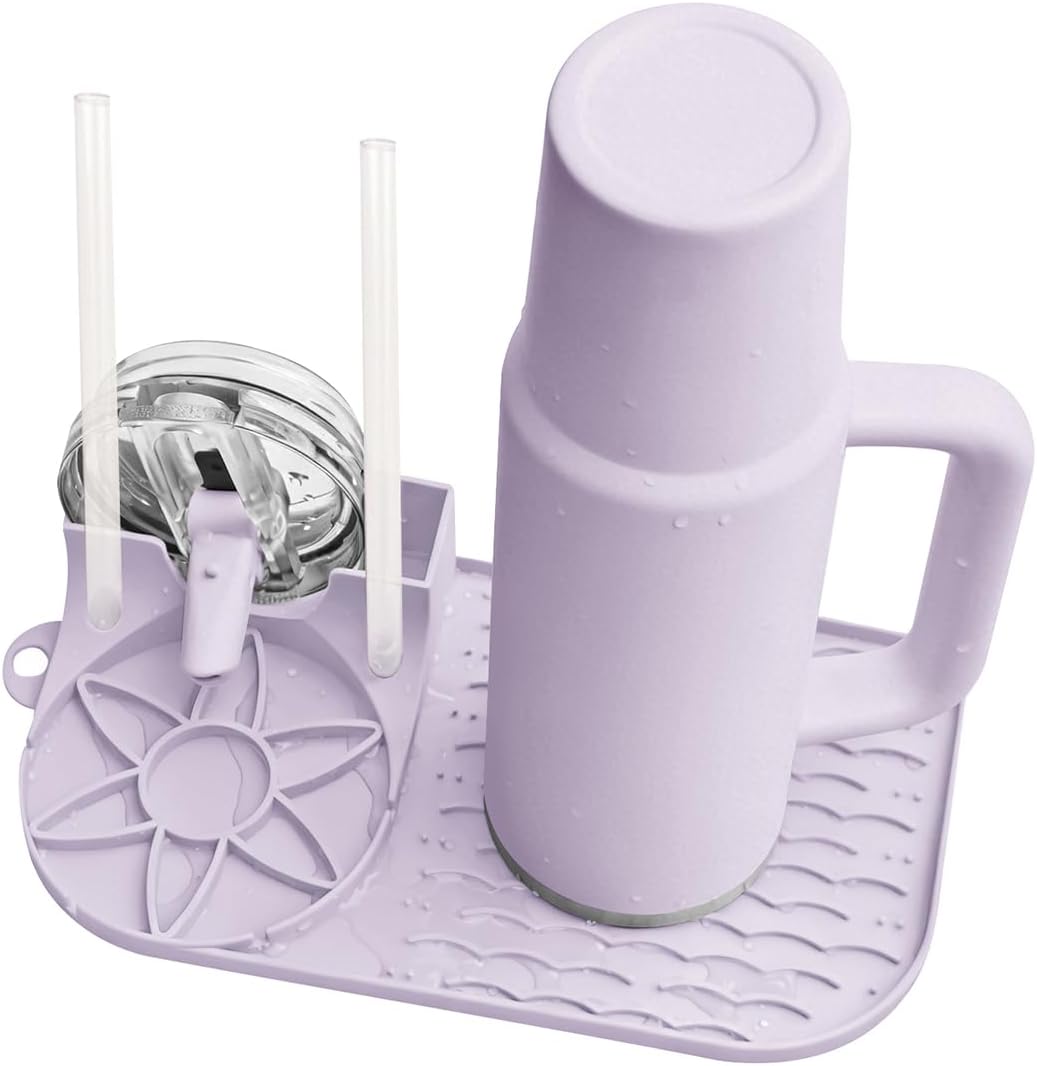 Bottle Drying Rack, Draining Mat for Stanley Tumblers20-40oz, Mugs, Wine Glasses, Compact Portable Cup Dryer Stand for Countertops, Office, RVs & Travel (Crystal Pink)