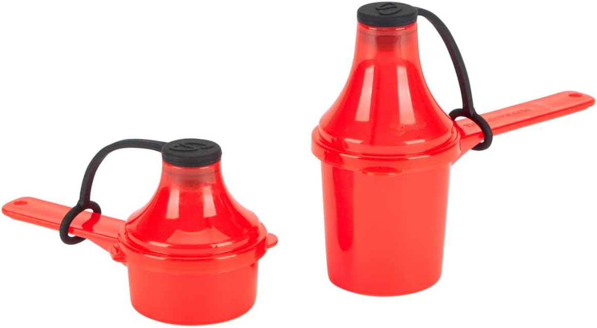 Portable to-Go Scoop, and Funnel System for Pre Workout Supplement Powder, (2 Pack Orange) Spill Proof Container and Dispenser, Gym Shaker Bottle Travel Accessory, The Scoopie (1 TBSP - 2 TBSP)