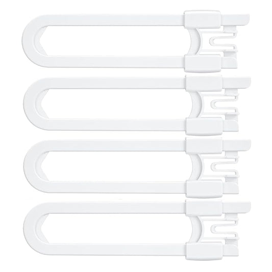 Vmaisi Baby Sliding Cabinet Locks - 4 Pack Adjustable U Shaped Child Safety Locks,Childproof Latches for Kitchen Bathroom Storage Cupboards Doors, Handles and Knobs White (4)