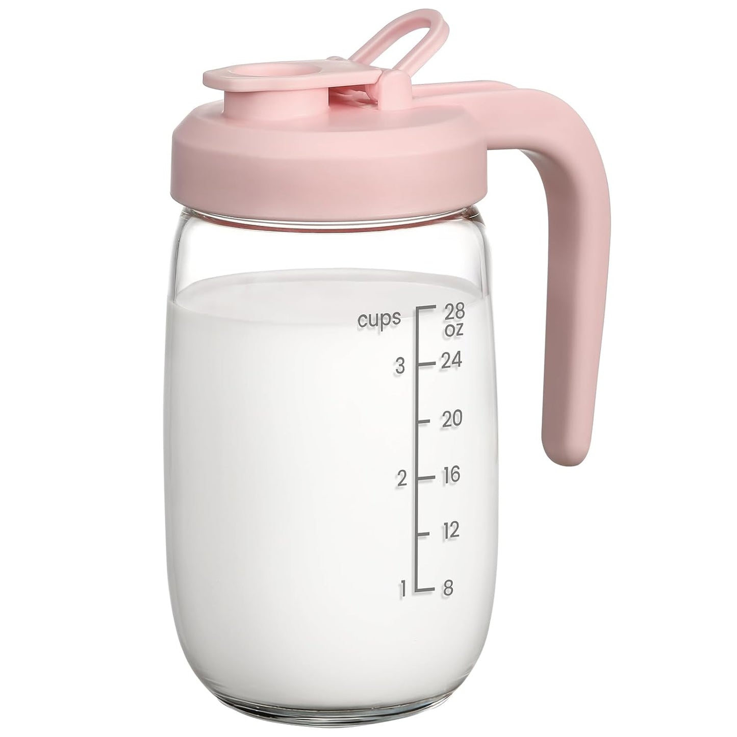 2 Pack Breast Milk Pitcher 32 OZ, Heat & Cold Resistant, Sudden Temperature Safe, Fast Baby Formula Maker with Wide Mouth, No Leak Glass Fridge Storage Container for Juice, Cold Brew-Blue, Pink