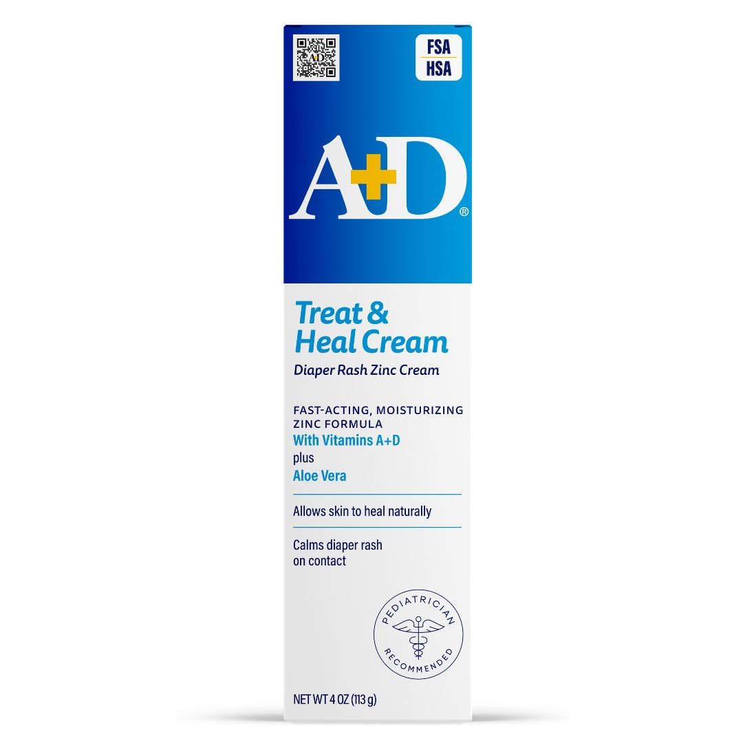 A+D Zinc Oxide Diaper Rash Treatment Cream, Dimethicone 1%, Zinc Oxide 10%, Easy Spreading Baby Rash Cream, 4 Ounce Tube (Packaging May Vary)