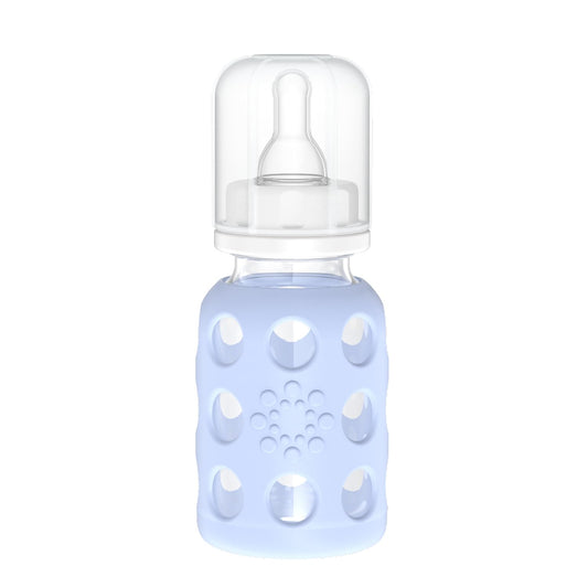 Lifefactory Glass Baby Bottle with Stage 1 Nipple and Protective Silicone Sleeve Blanket 4 Oz