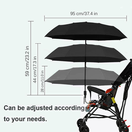 Universal Baby Stroller Sun Protection Parasol, with Umbrella Clip Fixing Device, UPF 90+ UV Protect Pushchair Sun Parasol (Silver)