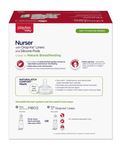 Playtex Baby Anti-Colic Nurser Bottles with Pre-Sterilized Disposable Drop-Ins Liners, 4 Oz Bottles (3 Count), Includes Slow Flow Nipples for Newborn and Breastfeeding Babies, Feeding Essentials
